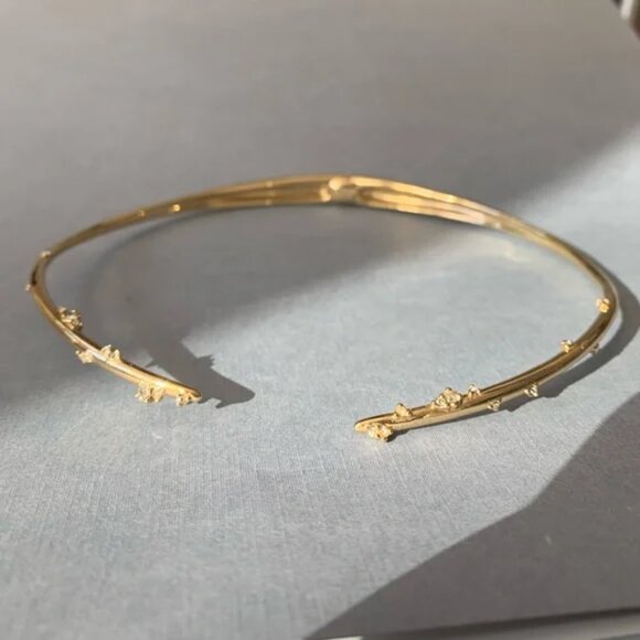 New Alexis Bittar Satellite Swarovski Crystal 10K Gold Spike Collar Necklace - Picture 1 of 8